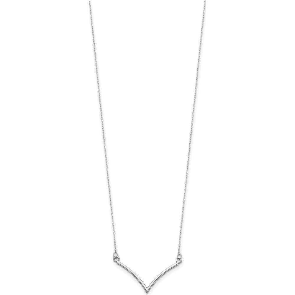 14K White Gold Polished V-Necklace with Rhodium Plating - 18" Length by Oro Pregiato