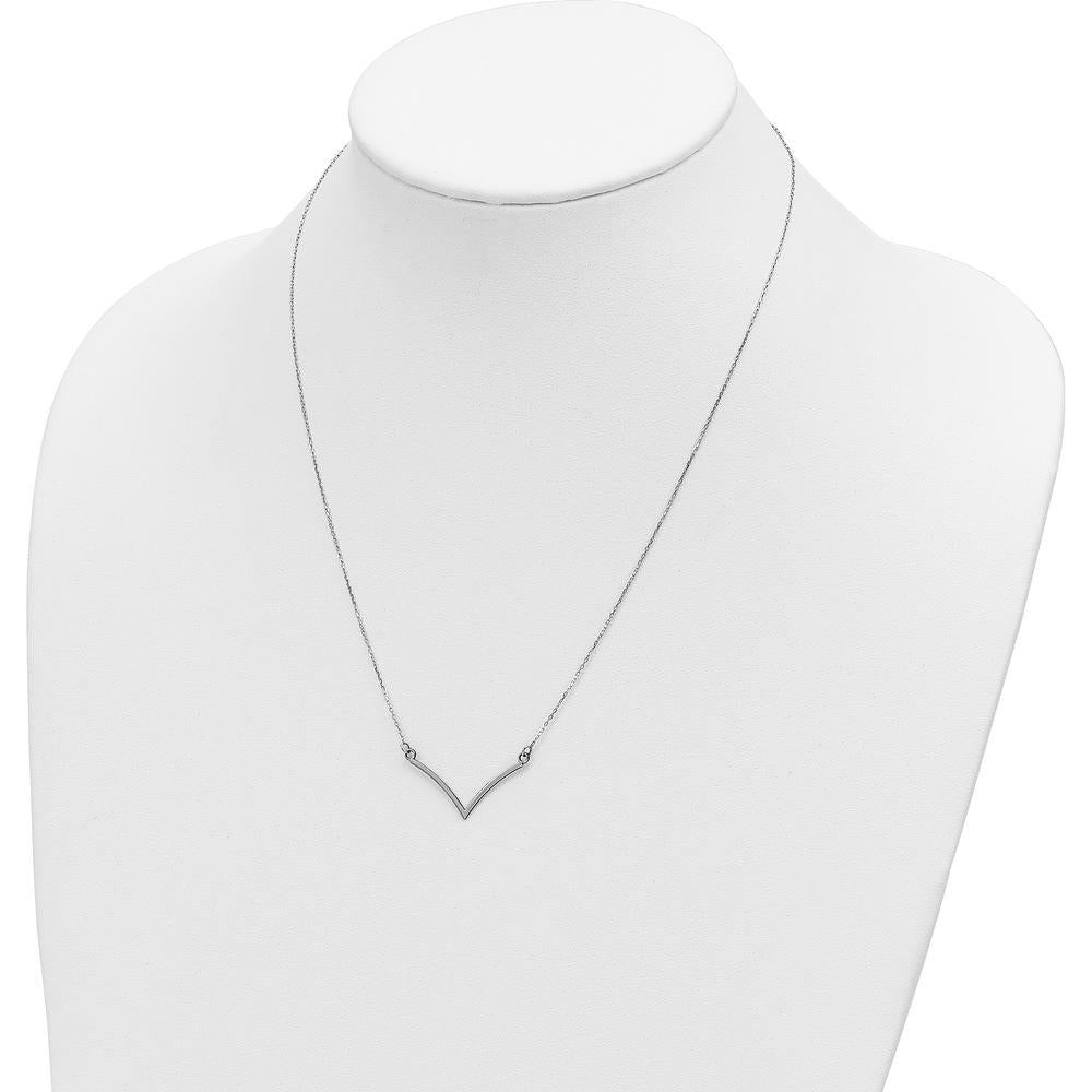 14K White Gold Polished V-Necklace with Rhodium Plating - 18" Length by Oro Pregiato