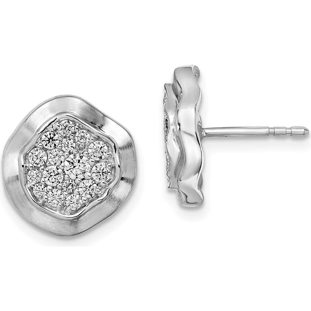 14K White Gold Polished Wavy Circle Diamond Post Earrings - 0.17 Carat Total Diamond Weight by Oro Pregiato