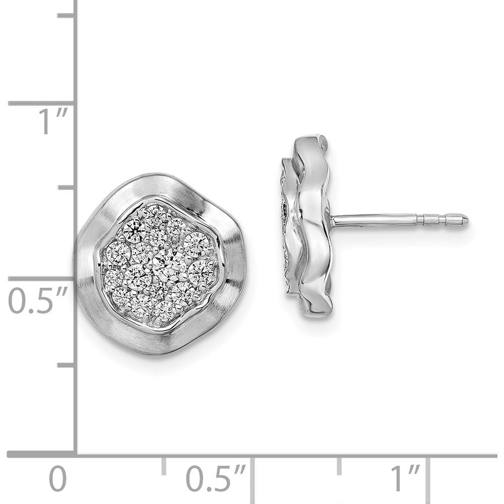 14K White Gold Polished Wavy Circle Diamond Post Earrings - 0.17 Carat Total Diamond Weight by Oro Pregiato