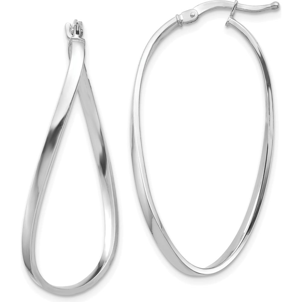 14K White Gold Polished Wavy Hoop Earrings - 2mm Thickness by 0