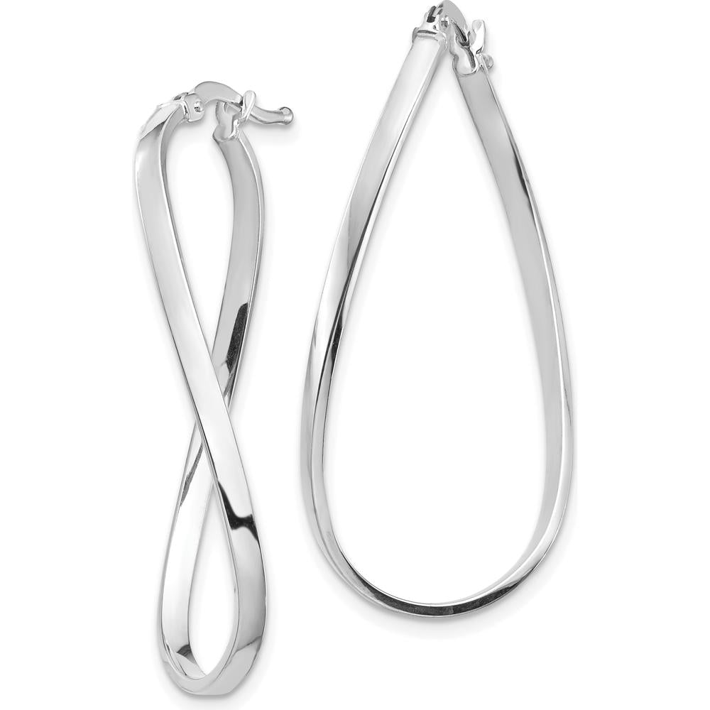 14K White Gold Polished Wavy Hoop Earrings - 2mm Thickness by 0