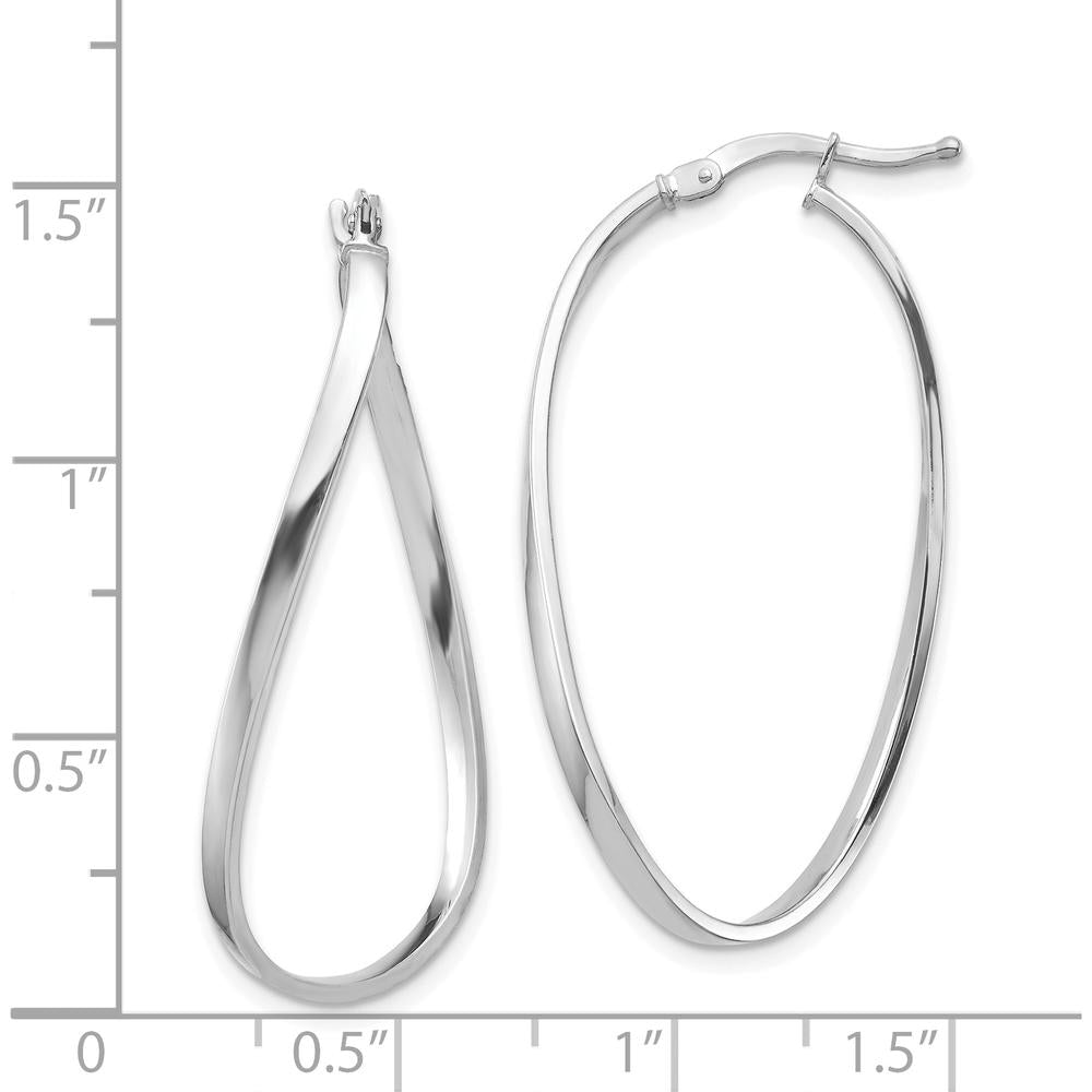 14K White Gold Polished Wavy Hoop Earrings - 2mm Thickness by 0