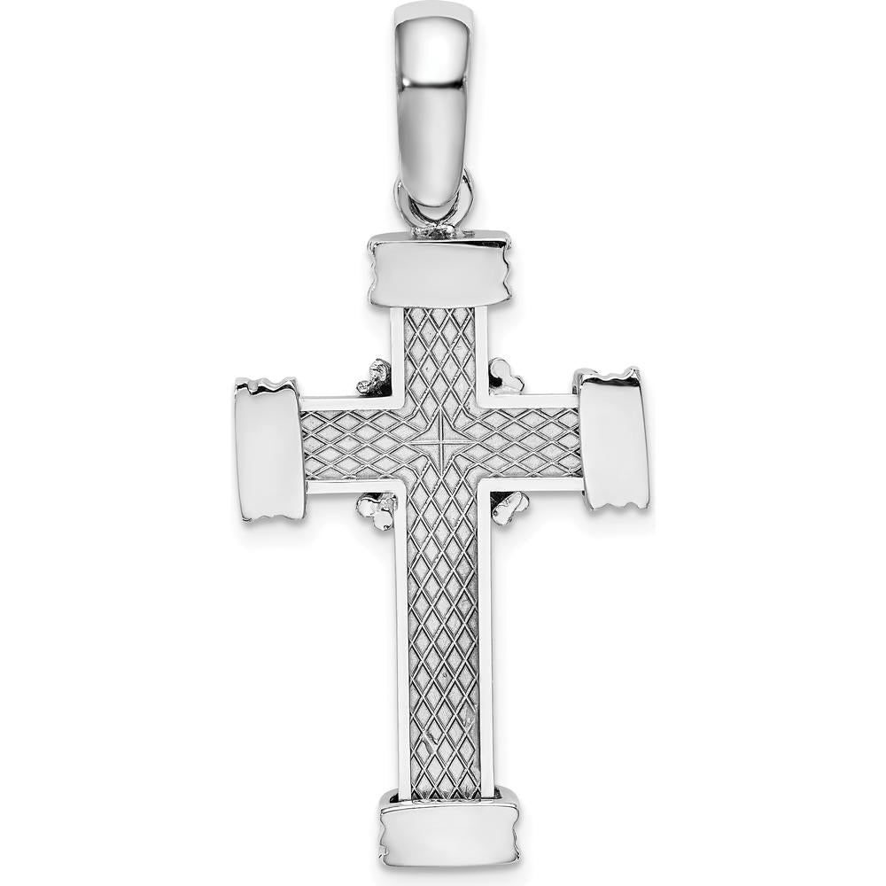 14K White Gold Polished-X Center Cross Charm - Rhodium Plated by Oro Pregiato