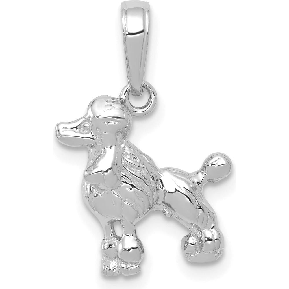 14K White Gold Poodle Dog Pendant - Polished & Rhodium Plated by Oro Pregiato