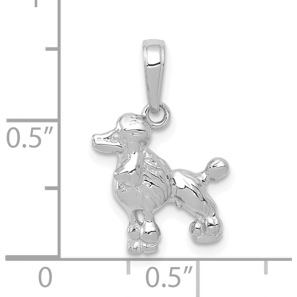 14K White Gold Poodle Dog Pendant - Polished & Rhodium Plated by Oro Pregiato