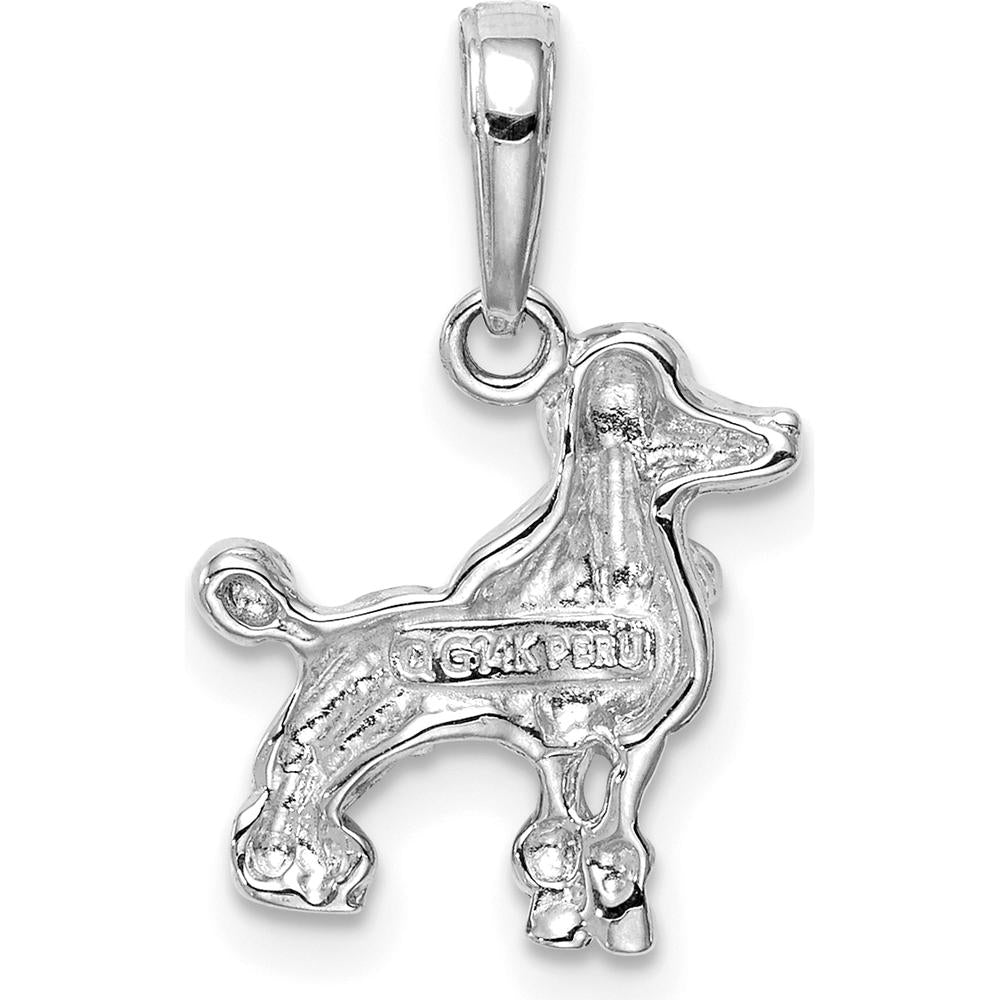 14K White Gold Poodle Dog Pendant - Polished & Rhodium Plated by Oro Pregiato