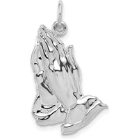 14K White Gold Praying Hands Pendant with Polished Rhodium Finish - 26mm Length by Oro Pregiato