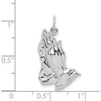 14K White Gold Praying Hands Pendant with Polished Rhodium Finish - 26mm Length by Oro Pregiato