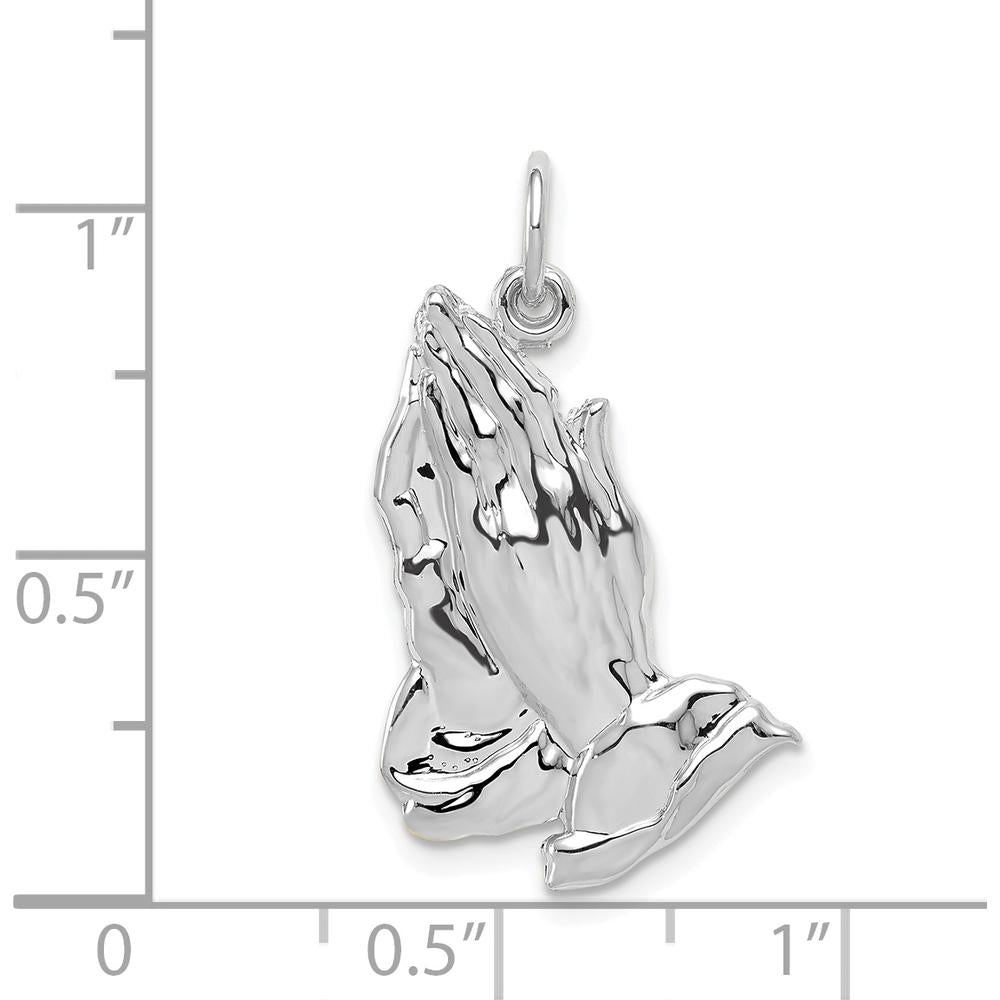 14K White Gold Praying Hands Pendant with Polished Rhodium Finish - 26mm Length by Oro Pregiato