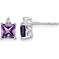 14K White Gold Princess Amethyst and Diamond Stud Earrings - 0.75 Carat Total Gem Weight by Monteluci Fine Jewelry