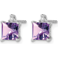 14K White Gold Princess Amethyst and Diamond Stud Earrings - 0.75 Carat Total Gem Weight by Monteluci Fine Jewelry