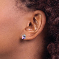 14K White Gold Princess Amethyst and Diamond Stud Earrings - 0.75 Carat Total Gem Weight by Monteluci Fine Jewelry