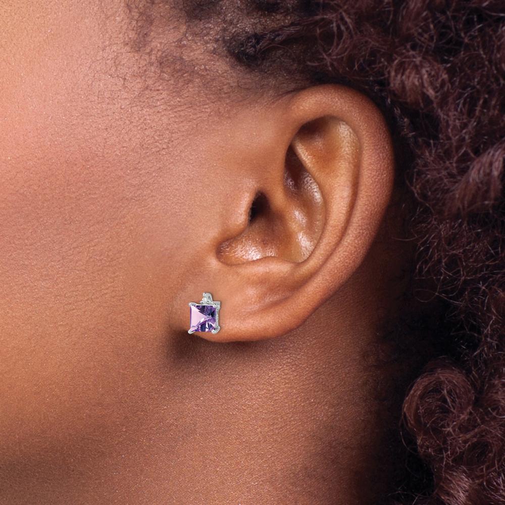 14K White Gold Princess Amethyst and Diamond Stud Earrings - 0.75 Carat Total Gem Weight by Monteluci Fine Jewelry
