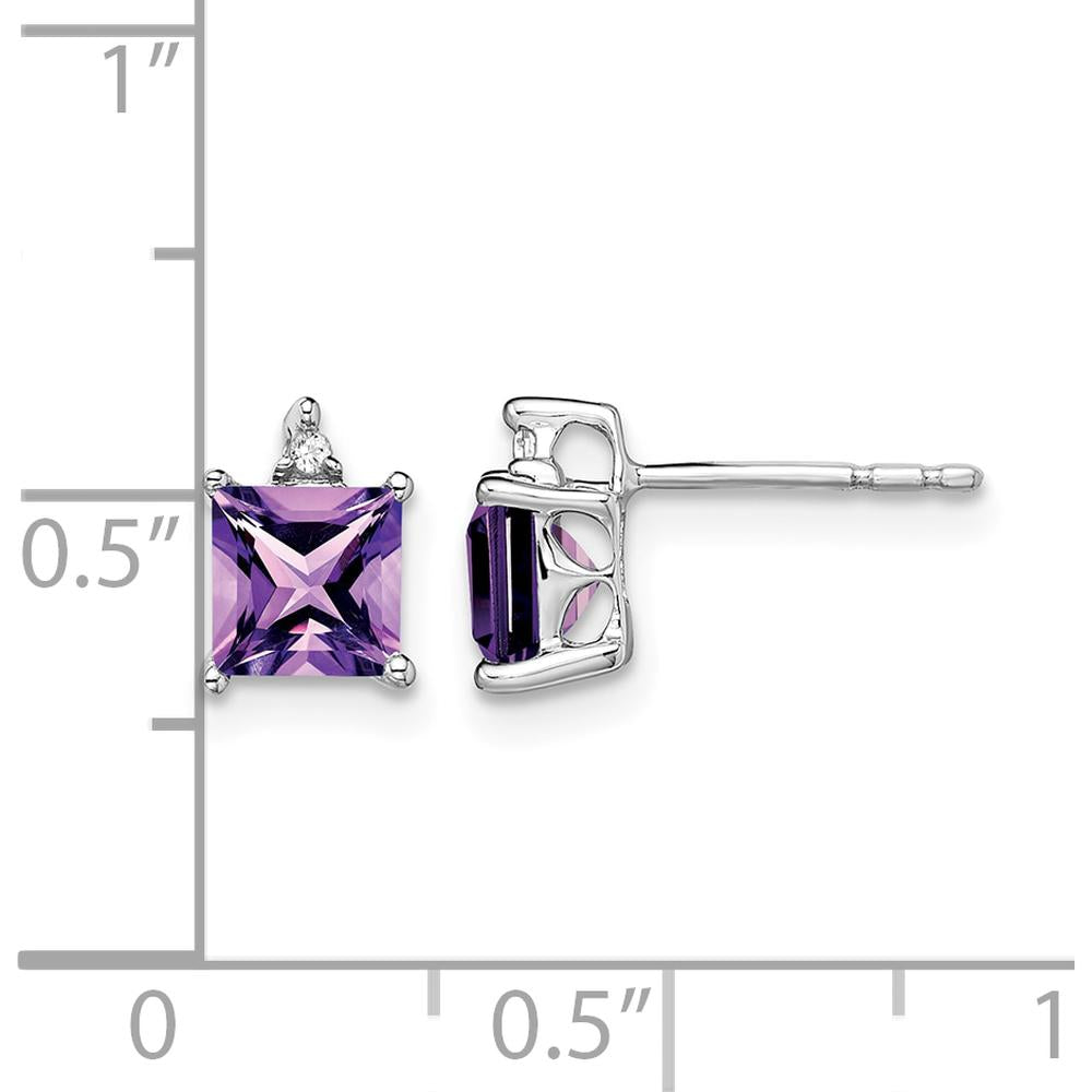 14K White Gold Princess Amethyst and Diamond Stud Earrings - 0.75 Carat Total Gem Weight by Monteluci Fine Jewelry