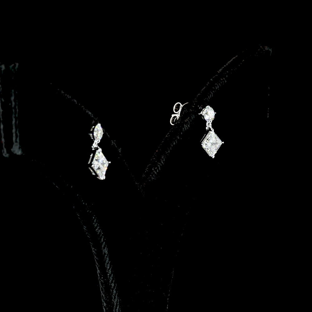 14K White Gold Princess and Brilliant Cut Lab Diamond Drop Earrings - 1.40 Carat Total Weight, E-F Color VS Clarity - Covaloro Fine Jewelry