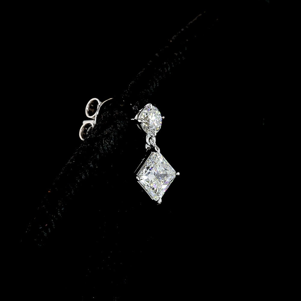 14K White Gold Princess and Brilliant Cut Lab Diamond Drop Earrings - 1.40 Carat Total Weight, E-F Color VS Clarity - Covaloro Fine Jewelry