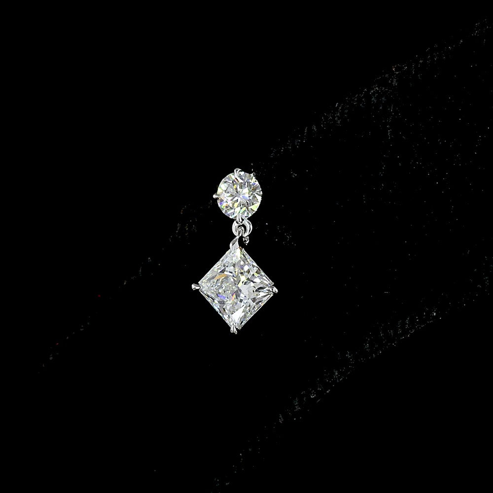 14K White Gold Princess and Brilliant Cut Lab Diamond Drop Earrings - 1.40 Carat Total Weight, E-F Color VS Clarity - Covaloro Fine Jewelry