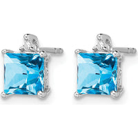 14K White Gold Princess Blue Topaz and Diamond Stud Earrings - 0.75 Carat Blue Topaz, 0.007 Carat Diamonds by Monteluci Fine Jewelry