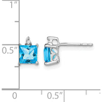 14K White Gold Princess Blue Topaz and Diamond Stud Earrings - 0.75 Carat Blue Topaz, 0.007 Carat Diamonds by Monteluci Fine Jewelry