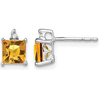 14K White Gold Princess Citrine and Diamond Stud Earrings - 0.75 Carat Total Gem Weight by Monteluci Fine Jewelry
