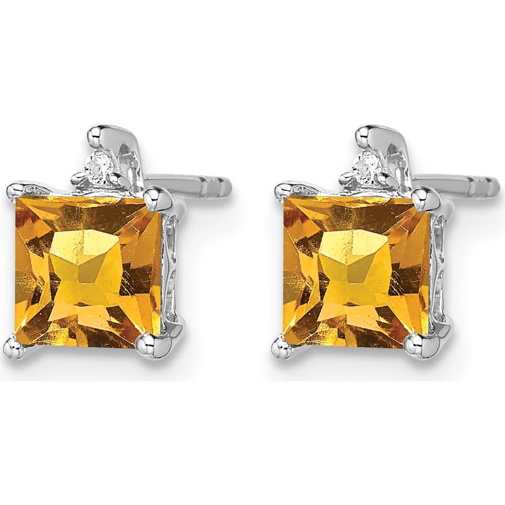 14K White Gold Princess Citrine and Diamond Stud Earrings - 0.75 Carat Total Gem Weight by Monteluci Fine Jewelry