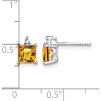 14K White Gold Princess Citrine and Diamond Stud Earrings - 0.75 Carat Total Gem Weight by Monteluci Fine Jewelry