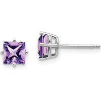 14K White Gold Princess Cut Amethyst Stud Earrings - 1.10 Carat Total Amethyst Weight by Monteluci Fine Jewelry