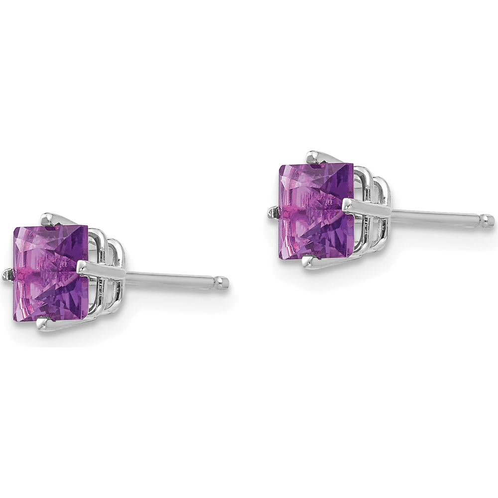 14K White Gold Princess Cut Amethyst Stud Earrings - 1.10 Carat Total Amethyst Weight by Monteluci Fine Jewelry