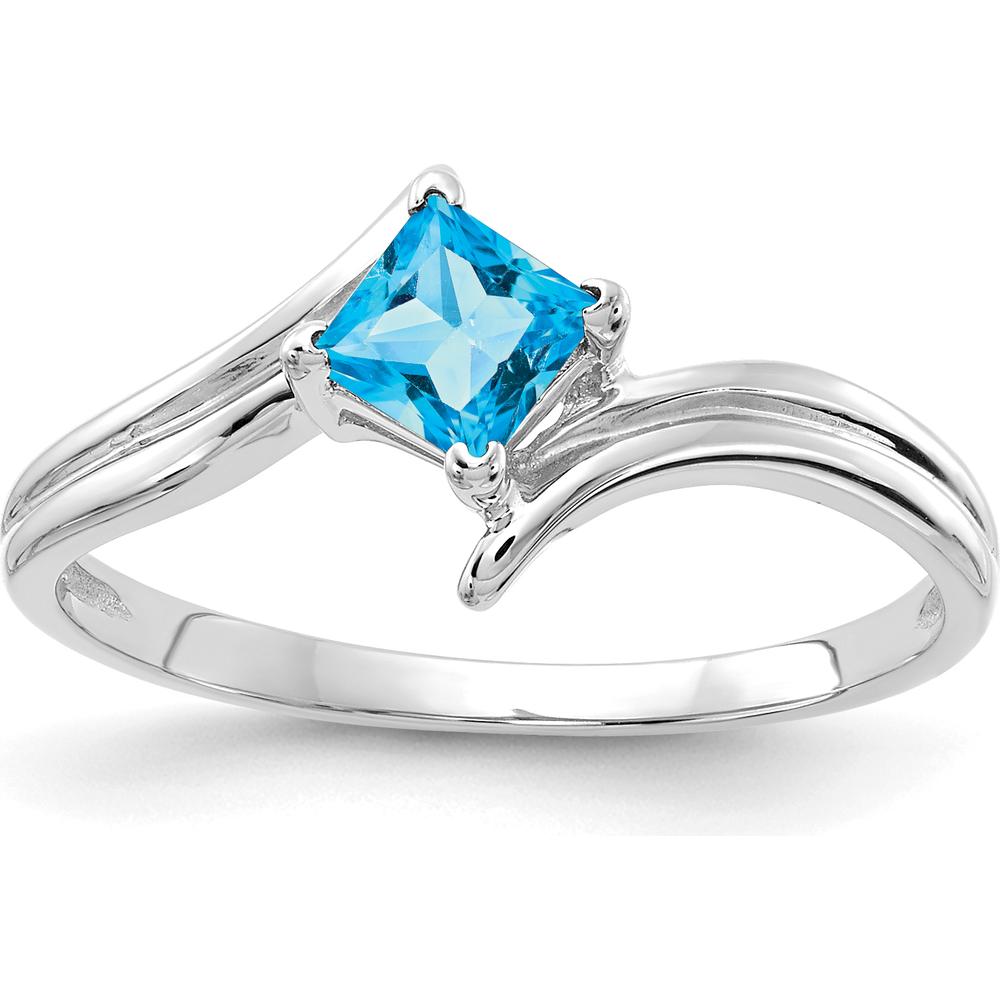 14K White Gold Princess Cut Blue Topaz Ring - 0.47 Carat Swiss Blue Topaz by Monteluci Fine Jewelry
