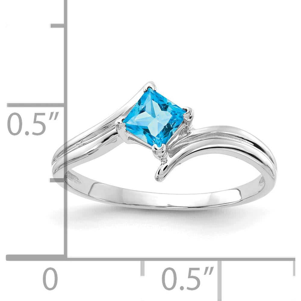 14K White Gold Princess Cut Blue Topaz Ring - 0.47 Carat Swiss Blue Topaz by Monteluci Fine Jewelry