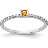14K White Gold Princess Cut Citrine and Diamond Ring with Round Diamonds - 0.09 Carat Total Gem Weight by 0