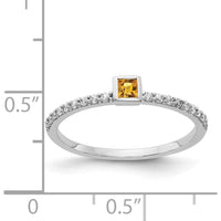 14K White Gold Princess Cut Citrine and Diamond Ring with Round Diamonds - 0.09 Carat Total Gem Weight by 0