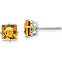 14K White Gold Princess Cut Citrine Earrings - 1.0 Carat Total Gem Weight by Monteluci Fine Jewelry