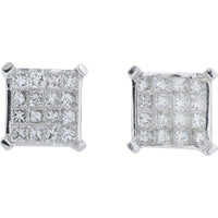 14K White Gold Princess-Cut Diamond Cluster Stud Earrings - 1.00 Carat Total Diamond Weight