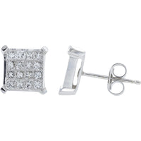 14K White Gold Princess-Cut Diamond Cluster Stud Earrings - 1.00 Carat Total Diamond Weight