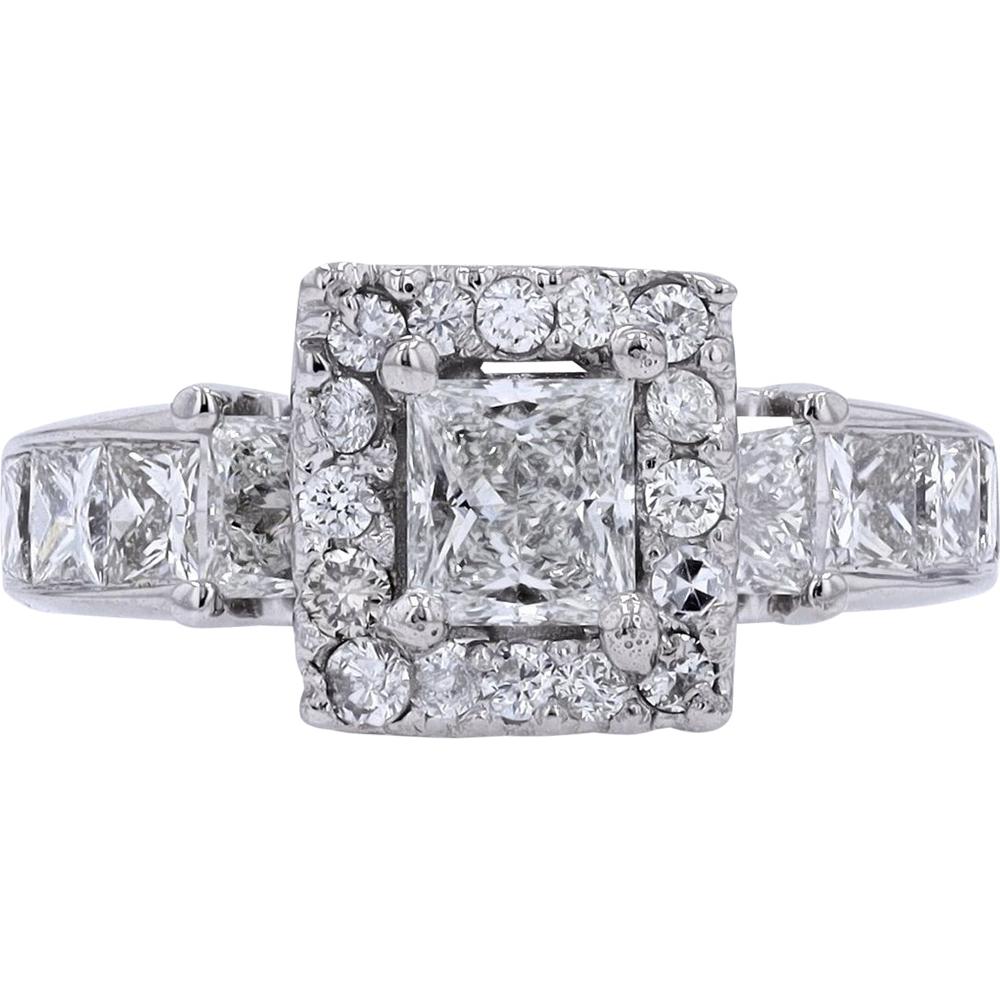 14K White Gold Princess Cut Diamond Engagement Ring - 2.21 Carats Total Diamond Weight