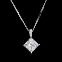 14K White Gold Princess Cut Diamond Pendant with Brilliant Cut Accent Stones - 3.39 Carat Total Weight (IGI Certified Lab Diamonds) - Covaloro Fine Jewelry