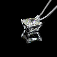 14K White Gold Princess Cut Diamond Pendant with Brilliant Cut Accent Stones - 3.39 Carat Total Weight (IGI Certified Lab Diamonds) - Covaloro Fine Jewelry