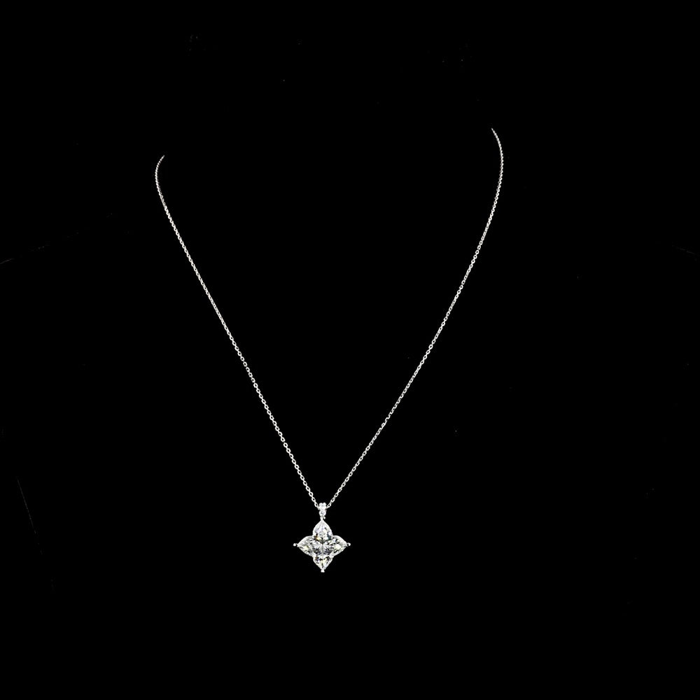 14K White Gold Princess Cut Diamond Pendant with Brilliant Round Side Stones - 5.11 Carat Total Diamond Weight (Lab Diamonds, E-F Color VS1 Clarity) - Covaloro Fine Jewelry