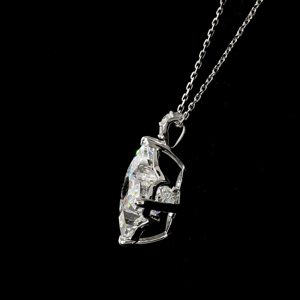 14K White Gold Princess Cut Diamond Pendant with Brilliant Round Side Stones - 5.11 Carat Total Diamond Weight (Lab Diamonds, E-F Color VS1 Clarity) - Covaloro Fine Jewelry