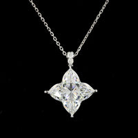 14K White Gold Princess Cut Diamond Pendant with Brilliant Round Side Stones - 5.11 Carat Total Diamond Weight (Lab Diamonds, E-F Color VS1 Clarity) - Covaloro Fine Jewelry