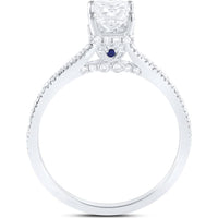 14K White Gold Princess Cut Diamond Solitaire Engagement Ring with Pave-Set Round Diamonds and Blue Sapphire - 1 Carat Total Diamond Weight
