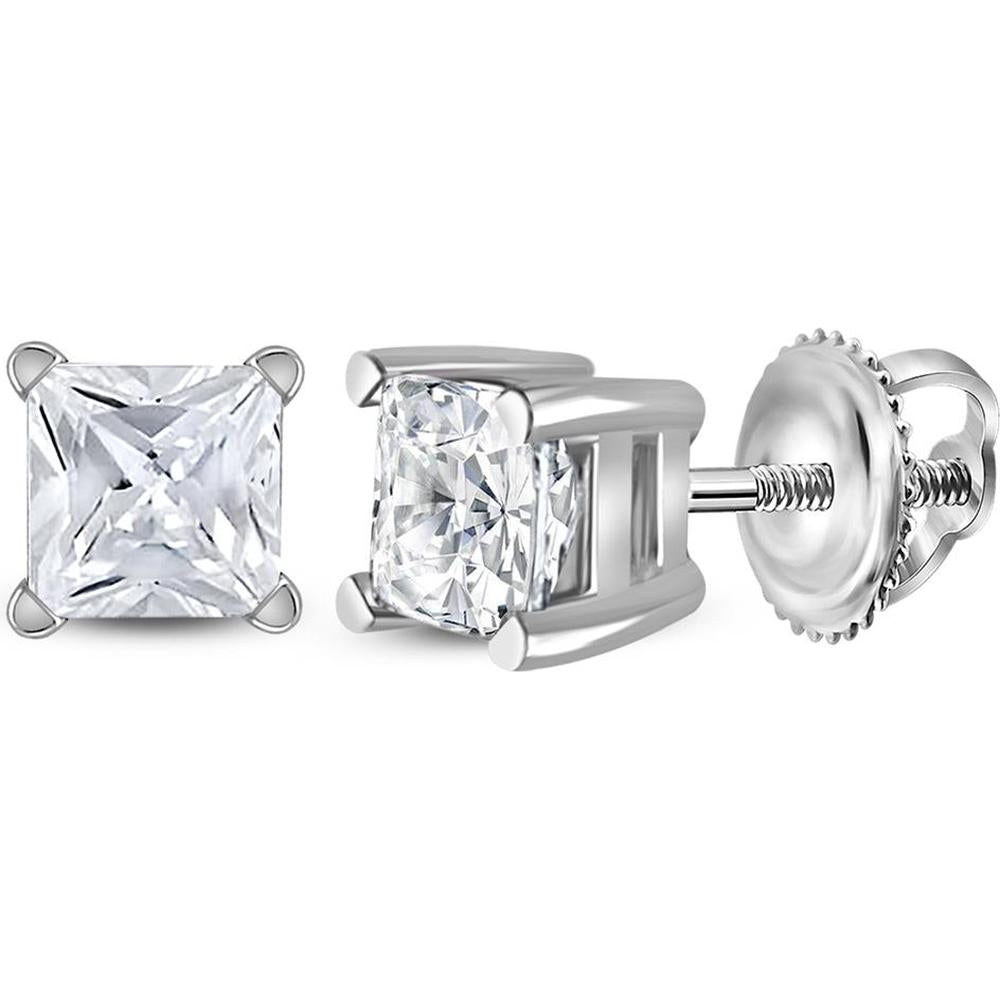14K White Gold Princess Cut Diamond Solitaire Stud Earrings - 0.75 Carat Total Diamond Weight