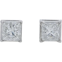 14K White Gold Princess Cut Diamond Stud Earrings - 0.72 Carat Total Diamond Weight