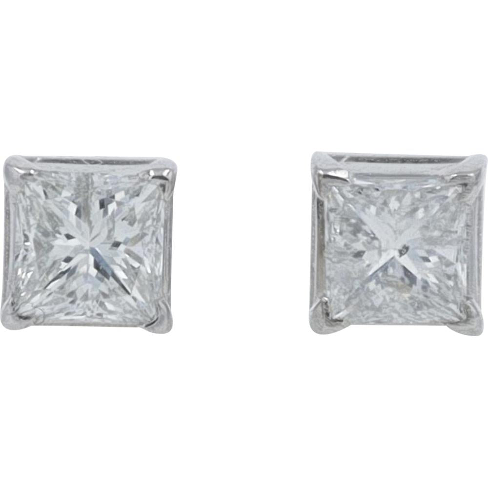 14K White Gold Princess Cut Diamond Stud Earrings - 0.72 Carat Total Diamond Weight