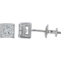 14K White Gold Princess Cut Diamond Stud Earrings - 0.72 Carat Total Diamond Weight