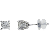 14K White Gold Princess Cut Diamond Stud Earrings - 1.00 Carat Total Diamond Weight