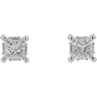 14K White Gold Princess Cut Diamond Stud Earrings - 1.00 Carat Total Diamond Weight