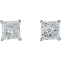14K White Gold Princess Cut Diamond Stud Earrings - 1.47 Carat Total Diamond Weight